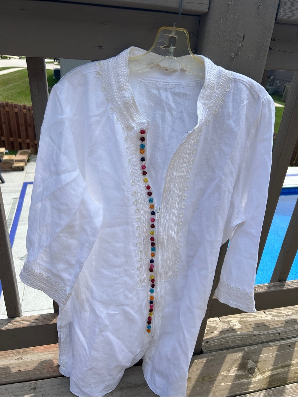 Soft Surroundings White Cotton Tunic with Multicolor Bead Trim